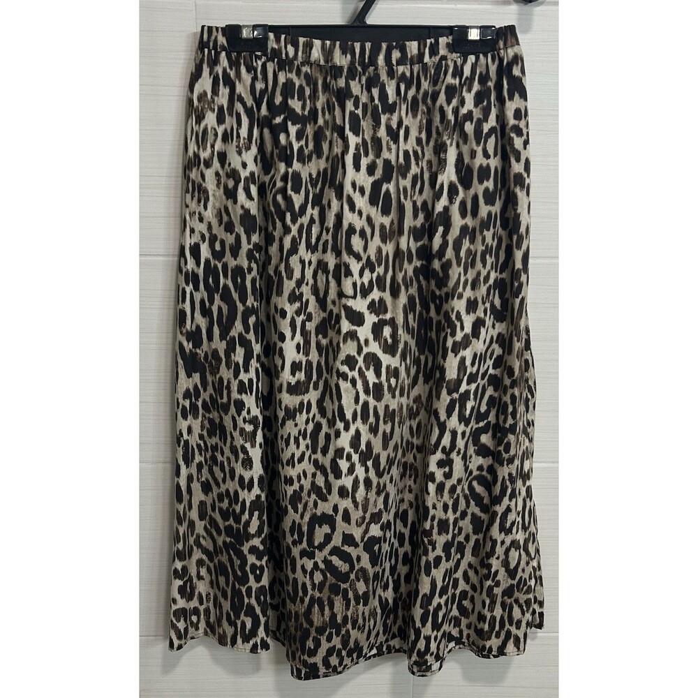 Simply Vera Wang 100% Cotton Leopard Black Brown Midi Skirt M, NWOT Animal Print
